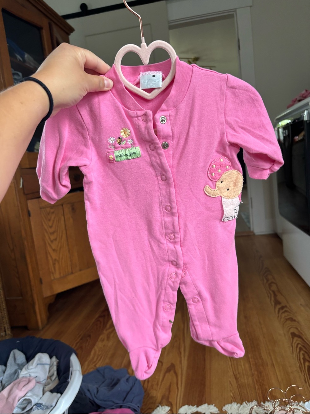 Carters Pink Baby One-Piece with Elephant and flowers - Picture 1 of 5